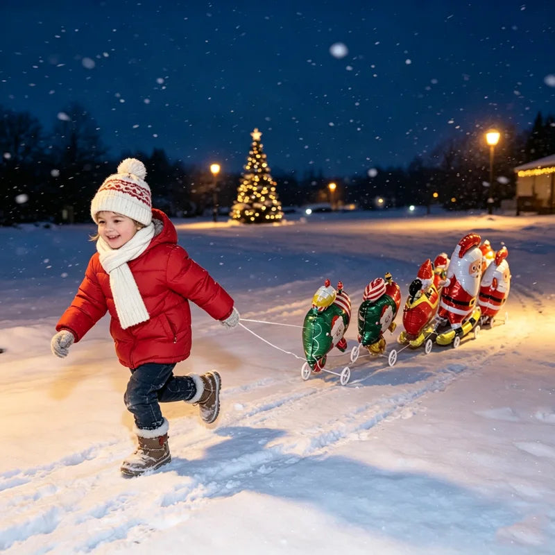 Christmas Walking Aluminum Foil Balloon Santa Claus Pull Along Wheel Balloon Kids Gift Birthday Xmas Party Home Decor Balloons