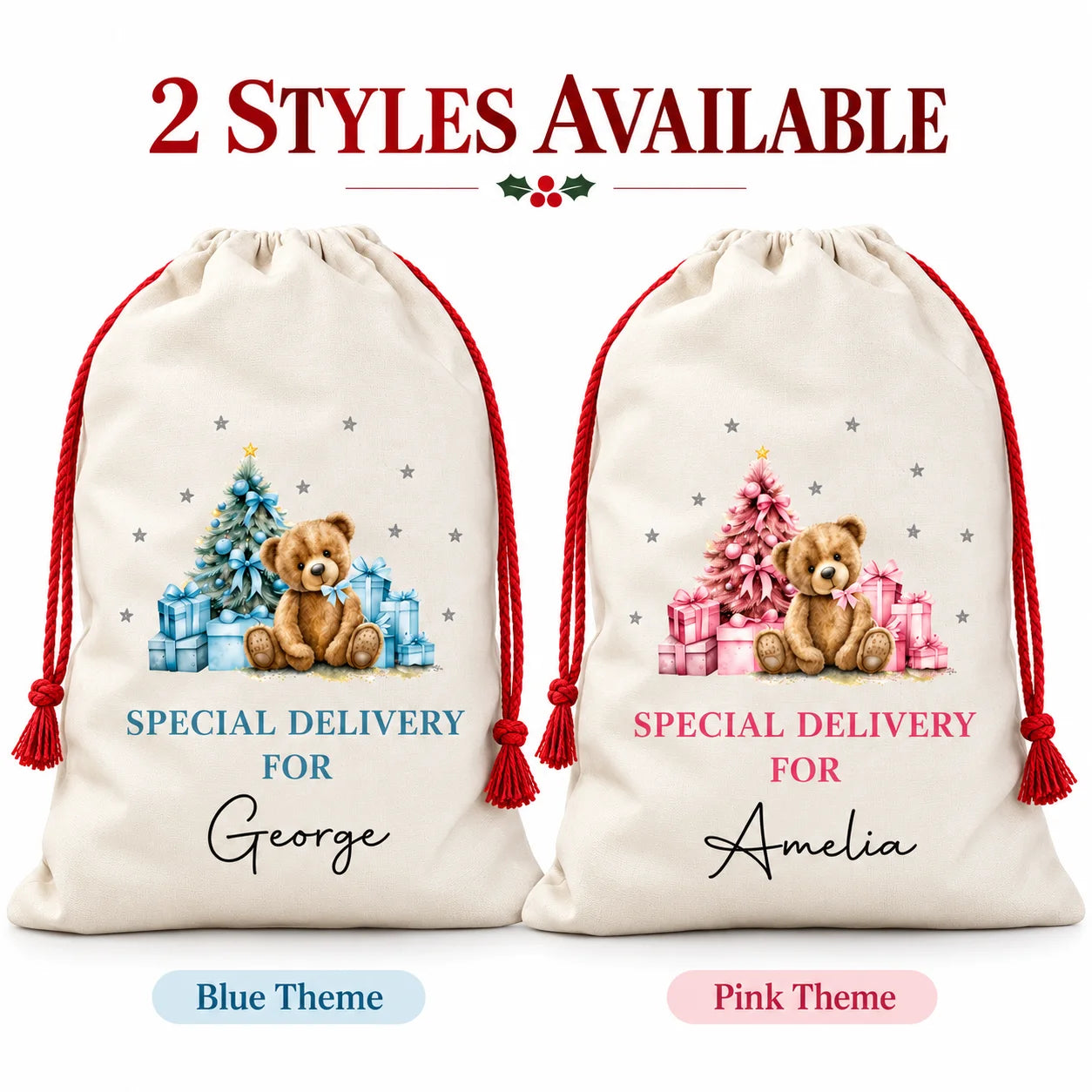 Personalised Santa Sack with Custom Name, Large Christmas Gift Bag for Kids, Xmas Present Storage Sack for Christmas Eve