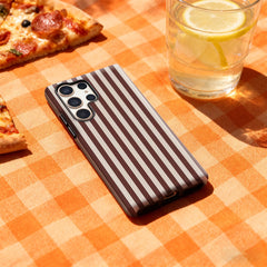Burgundy Stripes Phone Case for Samsung Galaxy S25 Ultra S24 S23 Ultra Plus Glossy Double-layer Back Cover