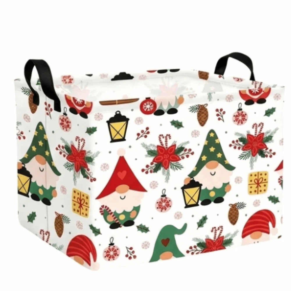 Cartoon Snowman Christmas Storage Basket Dwarf Pattern Large Capacity Christmas Gift Basket Rectangular Non-Woven
