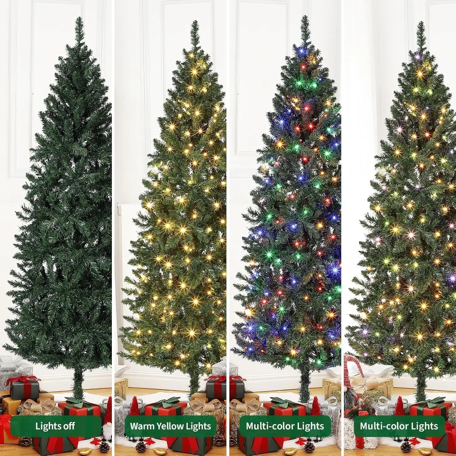 7.5ft Slim Profile Artificial Christmas Tree with Collapsible Metal Stand