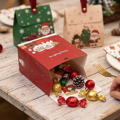 2/20PCS Christmas Candy Hand‑held Boxes Foldable Paper Gift Boxes Chocolate Biscuit Packaging Boxes Xmas Party Home Decoration