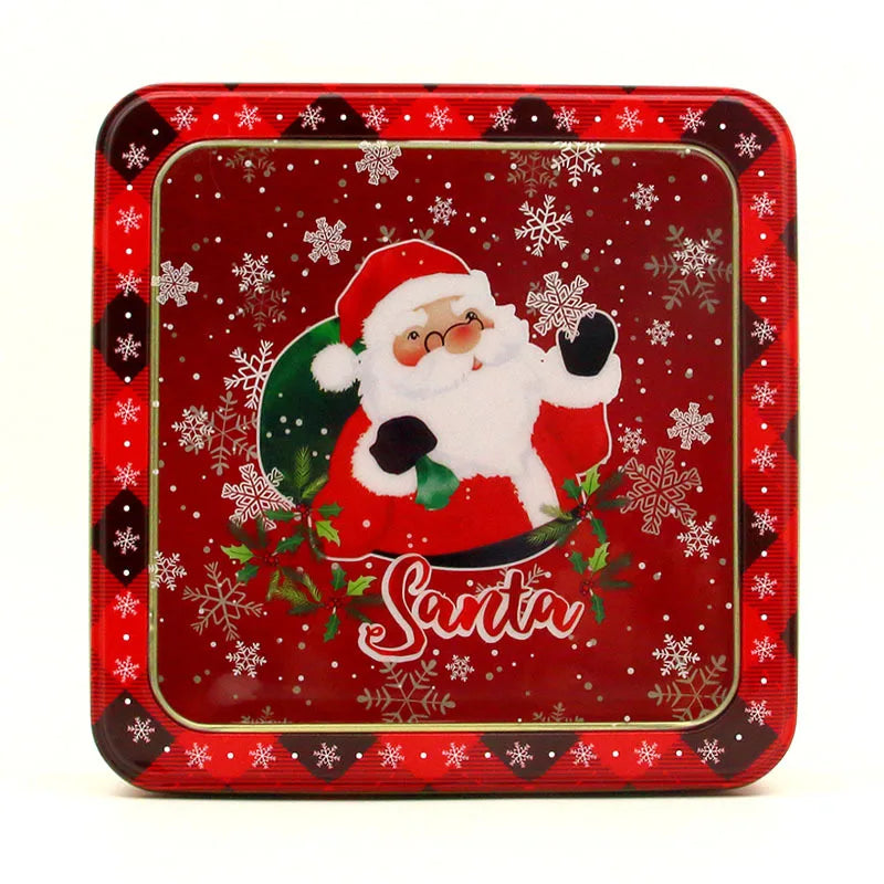 Square Christmas Tin Box Santa Claus Snowman Pattern Tin Box With Lid Cookie Box Mousse Cake Packaging Tin Box Home Storage Box