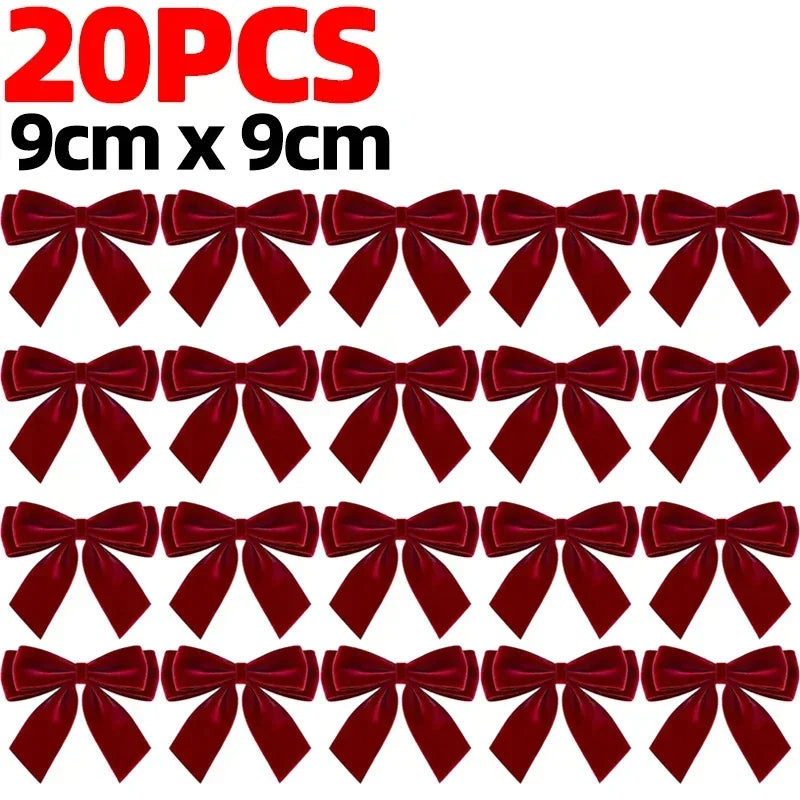 50/1PCS Red Velvet Christmas Bows Wine Red Fabric Bow Ornament Xmas Tree Wreath Gift Packaging New Year Holiday Party Decoration