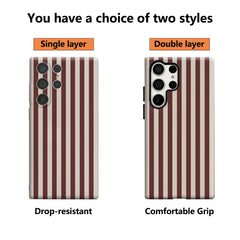 Burgundy Stripes Phone Case for Samsung Galaxy S25 Ultra S24 S23 Ultra Plus Glossy Double-layer Back Cover