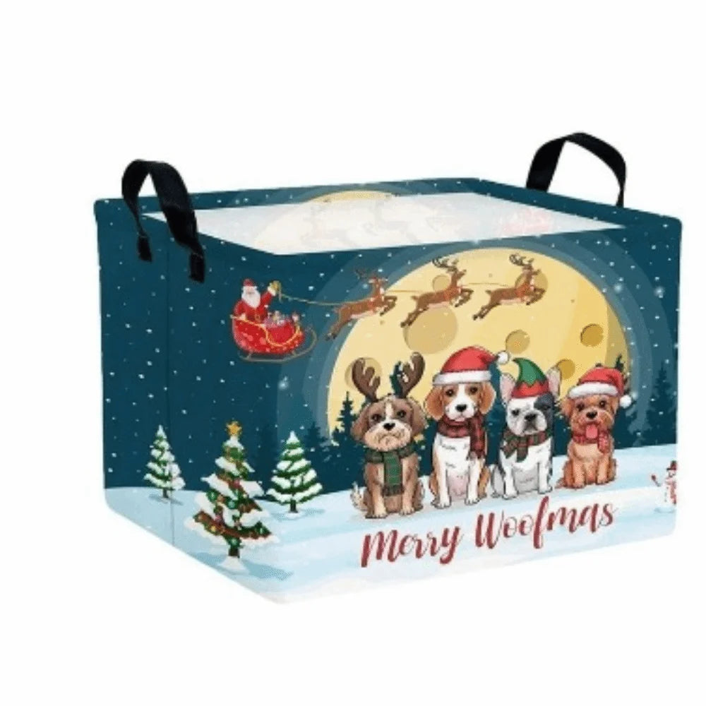 Cartoon Snowman Christmas Storage Basket Dwarf Pattern Large Capacity Christmas Gift Basket Rectangular Non-Woven