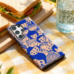 Blue - Lined Cartoon Faces Phone Case for Samsung Galaxy S25 Ultra S24 S23 Ultra Plus Glossy Double-layer Back Cover
