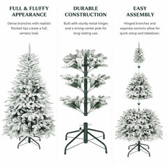 5 Ft Artificial Flocked Christmas Tree, 717 Branch Tips, Hinged Branches, Foldable Metal Stand, Easy Assembly for Home Office Holiday Decor