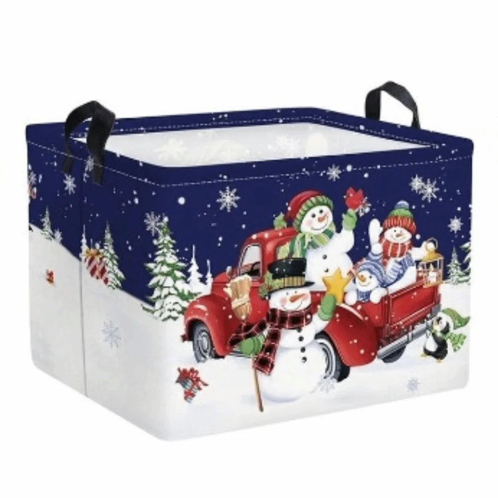 Cartoon Snowman Christmas Storage Basket Dwarf Pattern Large Capacity Christmas Gift Basket Rectangular Non-Woven