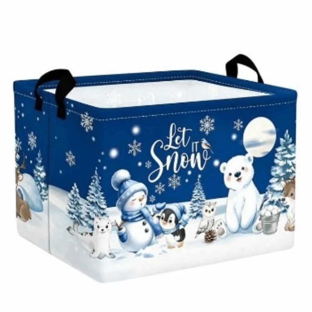 Cartoon Snowman Christmas Storage Basket Dwarf Pattern Large Capacity Christmas Gift Basket Rectangular Non-Woven