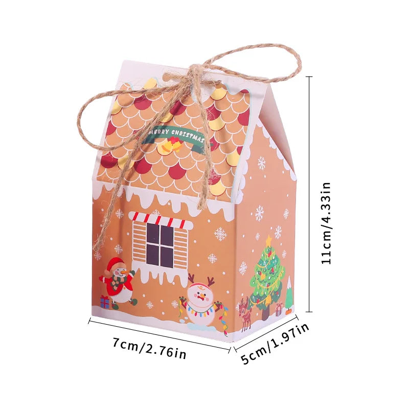 25/50Pcs Christmas House Candy Boxes Kraft Paper Gingerbread Biscuit Favor Gift Packaging Box With Rope Christmas Party Supplies