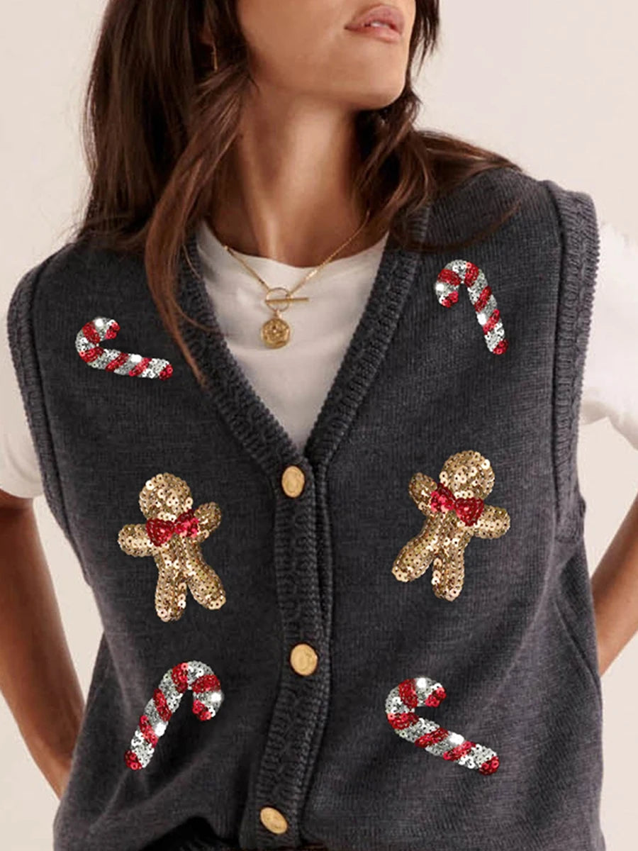 Ugly Christmas Vests for Women Sequin Nutcracker Santa Sweaters Shirt Holiday Sparkly Graphic Crewneck Pullover Top Black