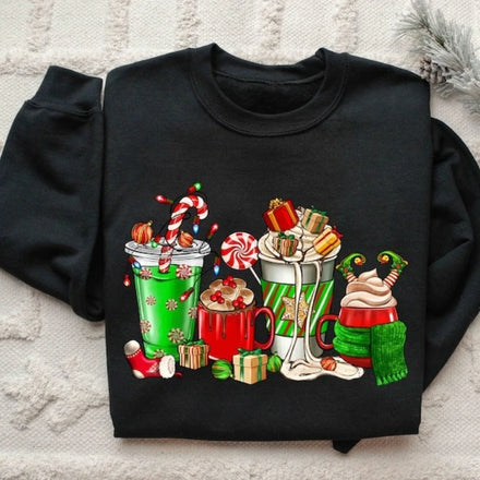 Merry Christmas Adult Sweatshirt Coffee Lover Gift Worker Winter Snowman Latte Long Sleeve keep warm matching hoodies Pullover