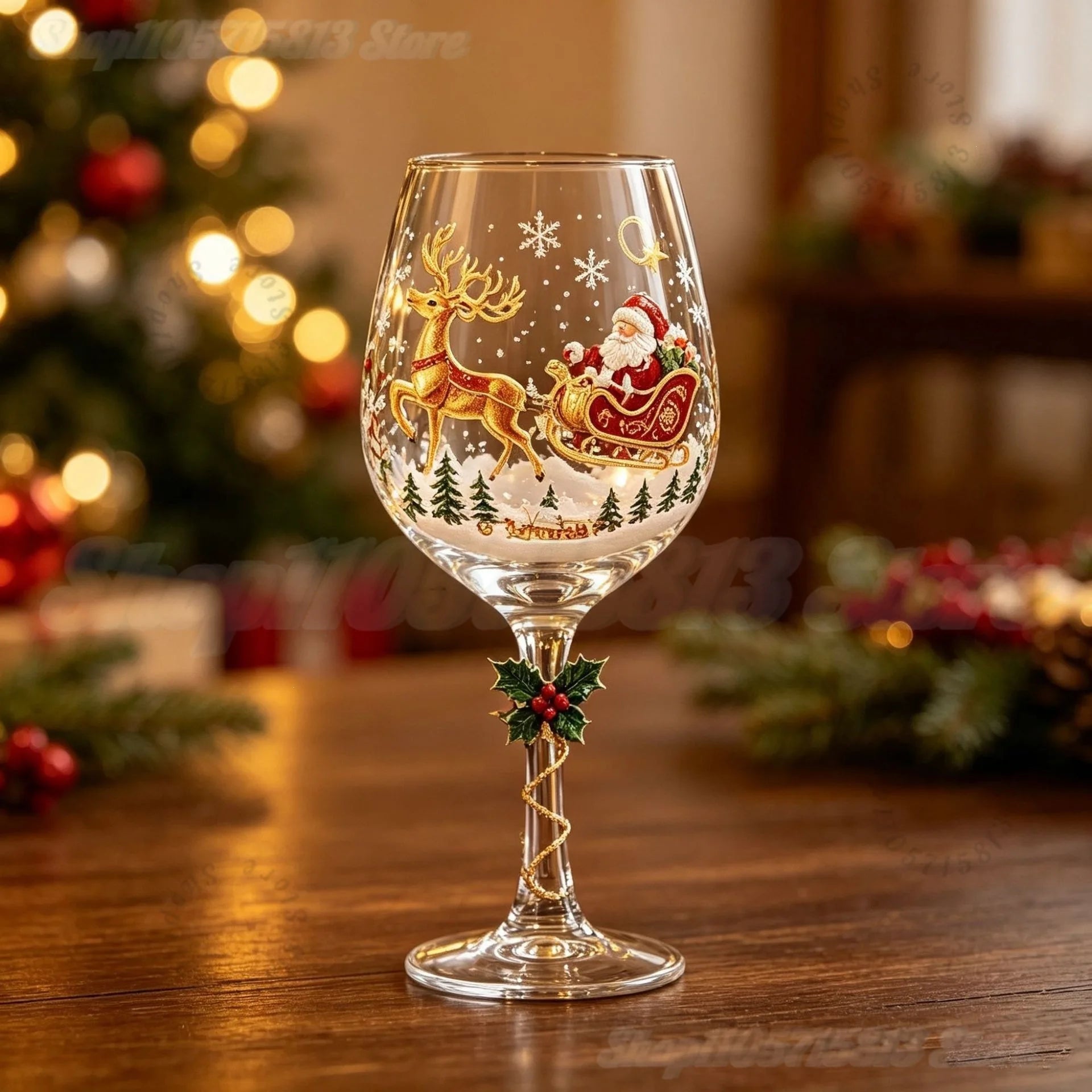 Novelty Christmas Wine Glasses Single & 6Pcs Gift Box Set,Christmas Stocking Tree Wreath Goblet for Christmas Party Decoration