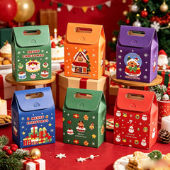 50Pcs Merry Christmas Handheld Gift Bags Xmas Party Favor Treat Boxes Cookie Chocolate Candy Packaging Boxes Decor Supplies