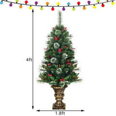 GOFLAME 4FT Artificial Christmas Tree with Glittered Branches-Green