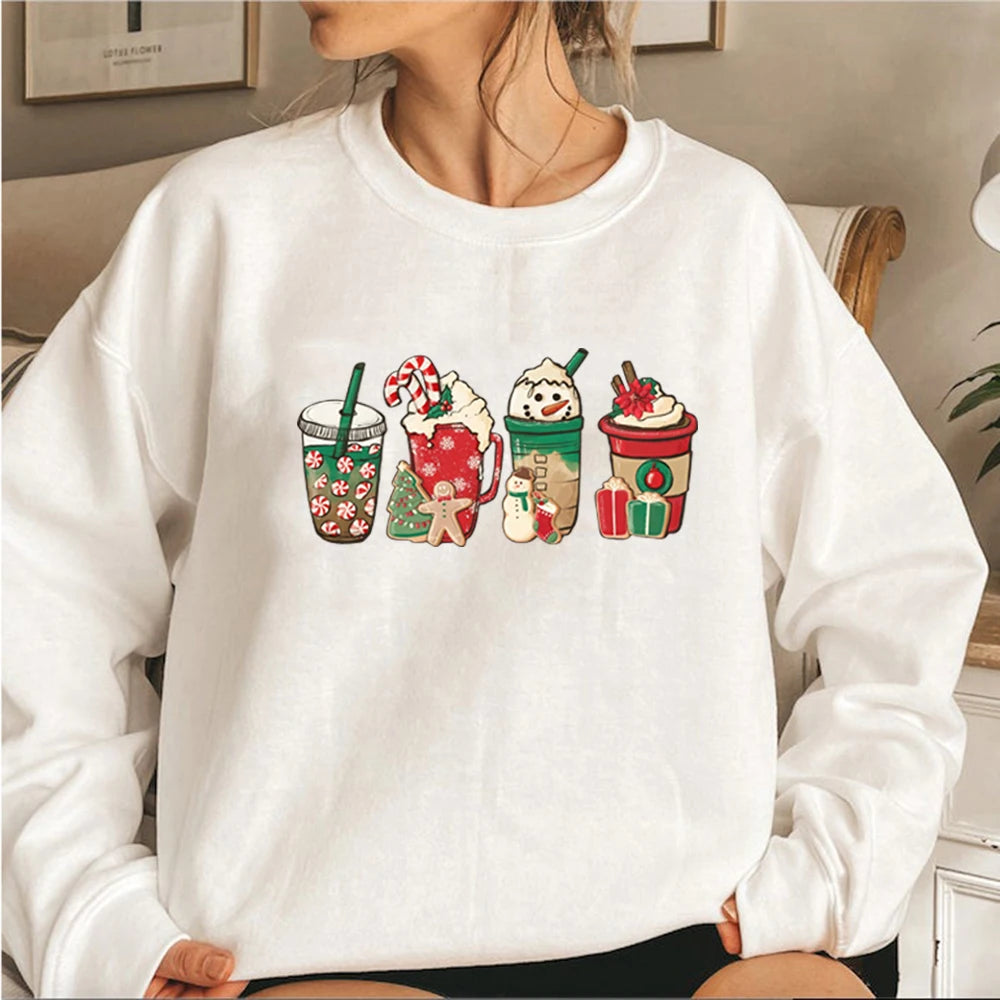 Christmas Coffee Sweatshirt Cute Fall Hoodie Christmas Shirt Unisex Long Sleeve Sweatshirt Snowman Latte Coffee Lover Pullovers