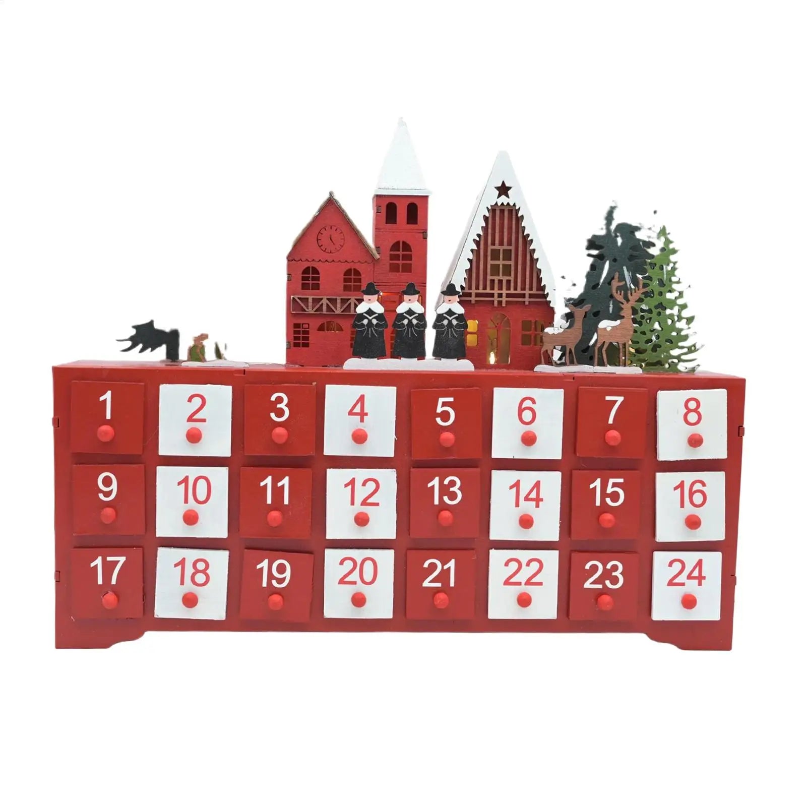 Christmas Countdown House Box Advent 24 Days Wooden Christmas Decor Drawer with LED Light Countdown Calendar for Indoor Holiday