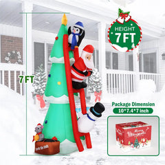 Christmas Inflatable DIY Decor Outdoor Giant Xmas Tree 7FT Lighted Blow Up Santa Claus Climbing Tree for HolidayYard Decor