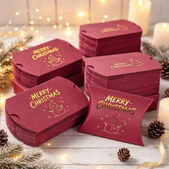 18pcs Christmas Red Pillow Gift Box Gold Foil Snowman Paper Candy Cookie Box Merry Xmas Party Favor Wrapping Supplies