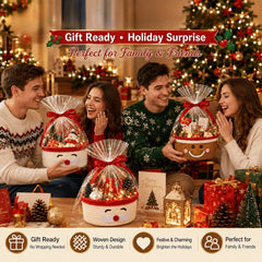 Christmas Woven Basket with Gift Bag, Ribbon Santa Emoticon Woven Storage Bin Empty Basket Holiday Decorative for Xmas Gifts