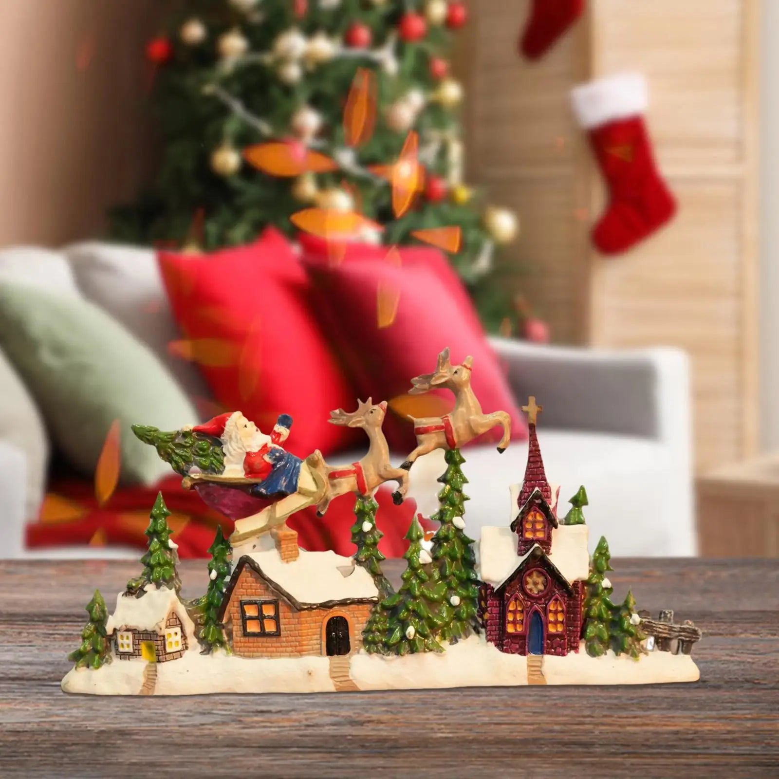 Christmas Village House Figurine Collection Xmas Decor Christmas Tabletop Decoration for Desk Bedroom Holiday Cabinet Party