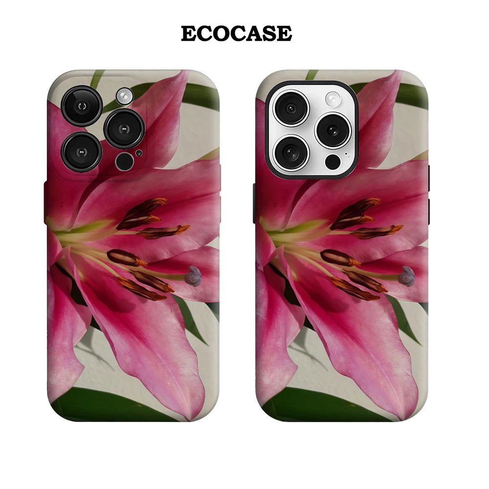 Bright Pink Lily Close-Up Art IPhone17 Must-Haves Phone Case for IPhone 17 16 15 14 13 12 Pro Max Plus Double-layer Back Cover