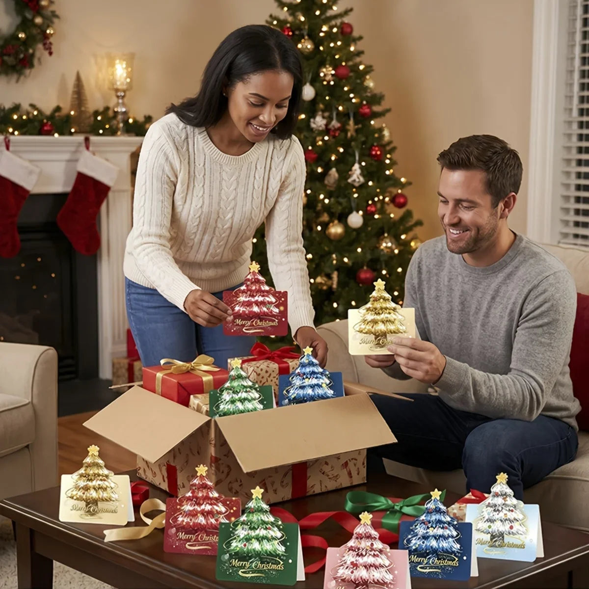 12 Pack 3D Pop Up Christmas Greeting Cards, Merry Christmas Cards Handmade Cards with Envelopes Xmas Gift Cards for Christmas
