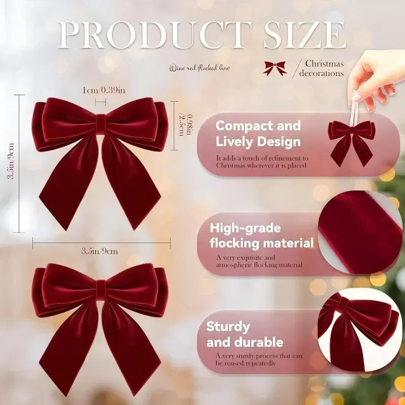 50/1PCS Red Velvet Christmas Bows Wine Red Fabric Bow Ornament Xmas Tree Wreath Gift Packaging New Year Holiday Party Decoration