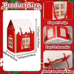 1-6 Pcs Christmas House Shaped Box Retro Red Cottage Gift Box with Handle for Party Candy Favors Clear Window Paper Treat Bags