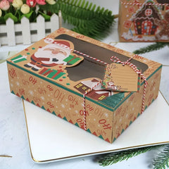 9Pcs Christmas Cookie Boxes Bakery Gift Boxes European Kraft Paper Box New Year Favors Large Candy Box Party Decoration