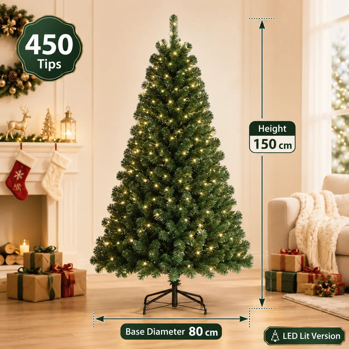 Large Artificial Christmas Tree PVC Encrypted with LED Lights Christmas Tree 120m To 300cm Family Christmas New Yea Party Decor