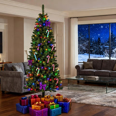 7.5ft Slim Profile Artificial Christmas Tree with Collapsible Metal Stand