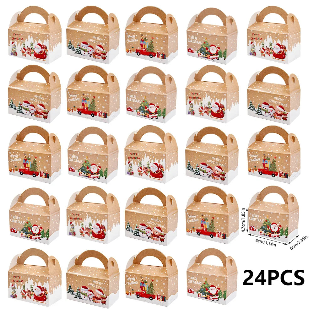 24pcs Christmas Candy Box, Mini Biscuit Box Kraft Paper Gift Bag, Party Gift Decoration, Christmas Tree Decoration，Gift Boxes