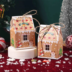 25/50Pcs Christmas House Candy Boxes Kraft Paper Gingerbread Biscuit Favor Gift Packaging Box With Rope Christmas Party Supplies