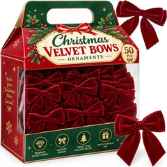50/1PCS Red Velvet Christmas Bows Wine Red Fabric Bow Ornament Xmas Tree Wreath Gift Packaging New Year Holiday Party Decoration