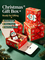 Christmas Snowman Gift Boxes, Paper Candy Cookie Boxes with Red Ribbon, Xmas Party Favor Treat Boxes