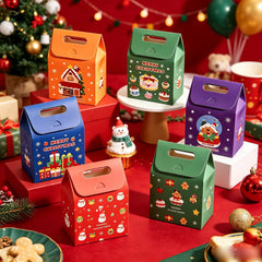50Pcs Merry Christmas Handheld Gift Bags Xmas Party Favor Treat Boxes Cookie Chocolate Candy Packaging Boxes Decor Supplies
