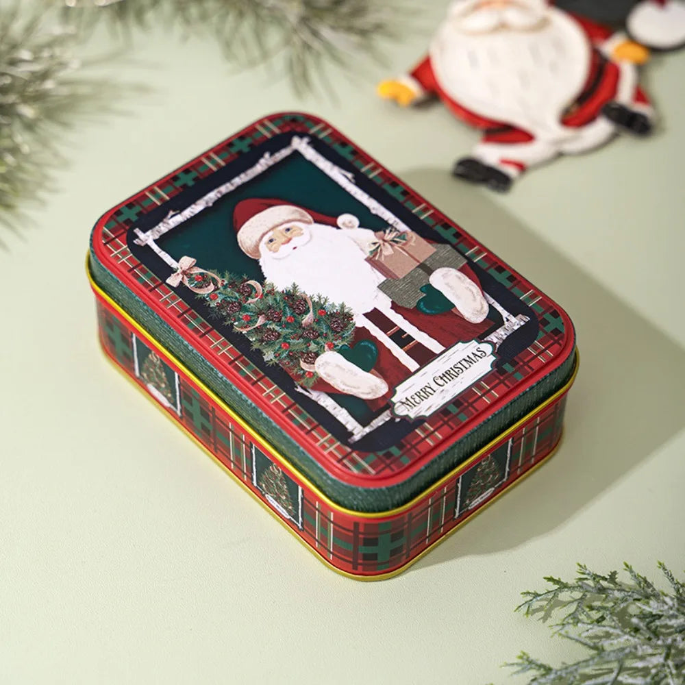 Cute Tinplate Christmas Tin Box Gift New Year Party Supplies Gift Box Festival Ornaments Candy Jar Christmas