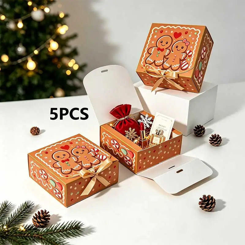 1/5PCS Gingerbread Man Christmas Gift Box Holiday Candy Cookie Storage Box Xmas Party Present Packaging Decor