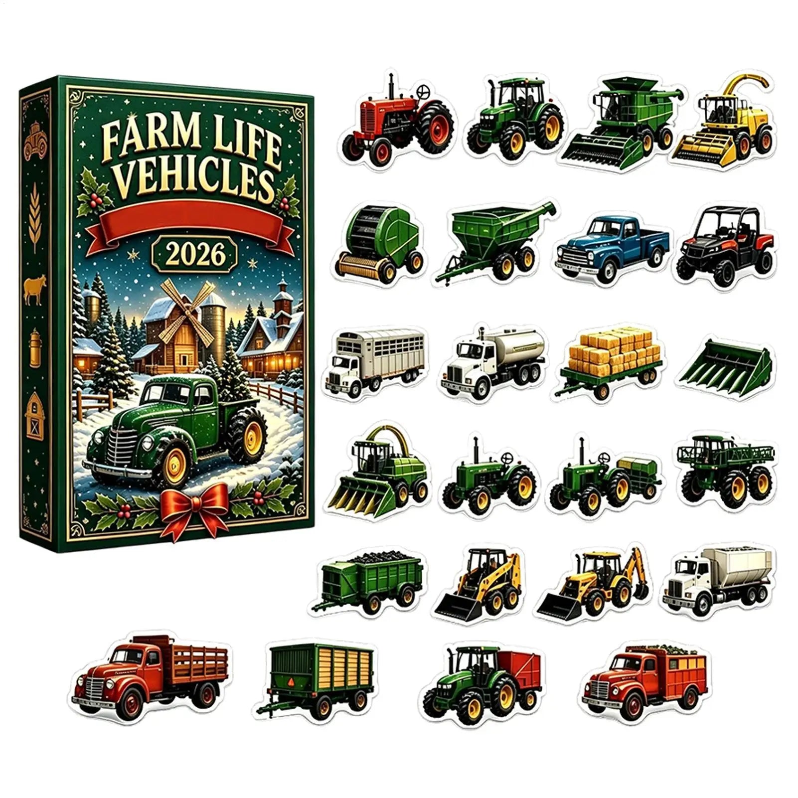 Christmas Calendar 2D 24-Day 2026 Advent Farm Vehicle Ornaments Trailer Statue Toys Christmas Countdown Calendar Christmas gift