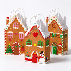5-50pcs Christmas Paper Gift Bags with Handles Gingerbread House Merry Christmas Party Favor Treat Bags Goodie Candy Bags