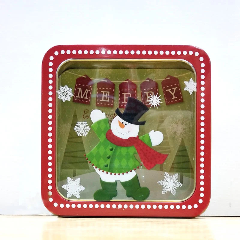 Square Christmas Tin Box Santa Claus Snowman Pattern Tin Box With Lid Cookie Box Mousse Cake Packaging Tin Box Home Storage Box