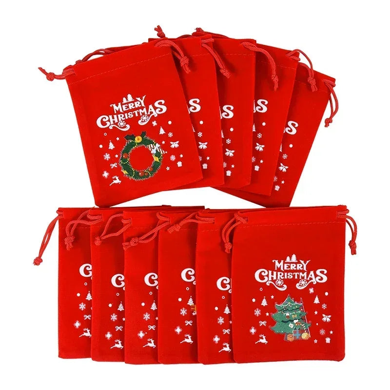 1/3/5Pcs Christmas Gift Bags 15x20cm Drawstring Pouch Santa Candy Bags Velvet Drawstring Bags for Christmas Eve Apple Gifts Bag