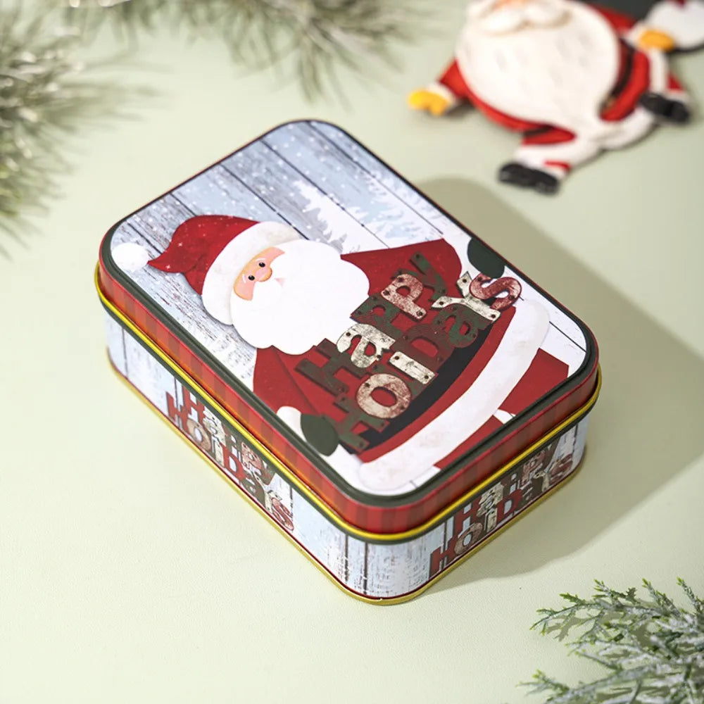 Cute Tinplate Christmas Tin Box Gift New Year Party Supplies Gift Box Festival Ornaments Candy Jar Christmas