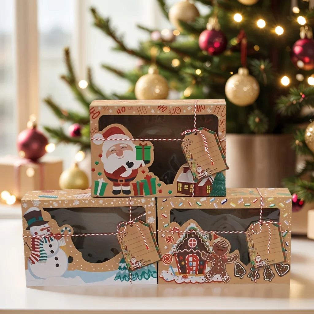 27pcs Christmas Gift Packaging Storage Set, Transparent Window Kraft Paper Gift Boxes,Packaging Bags,Party Gifts,Holiday Storage