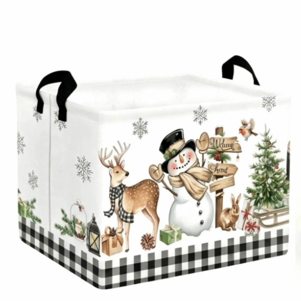 Cartoon Snowman Christmas Storage Basket Dwarf Pattern Large Capacity Christmas Gift Basket Rectangular Non-Woven