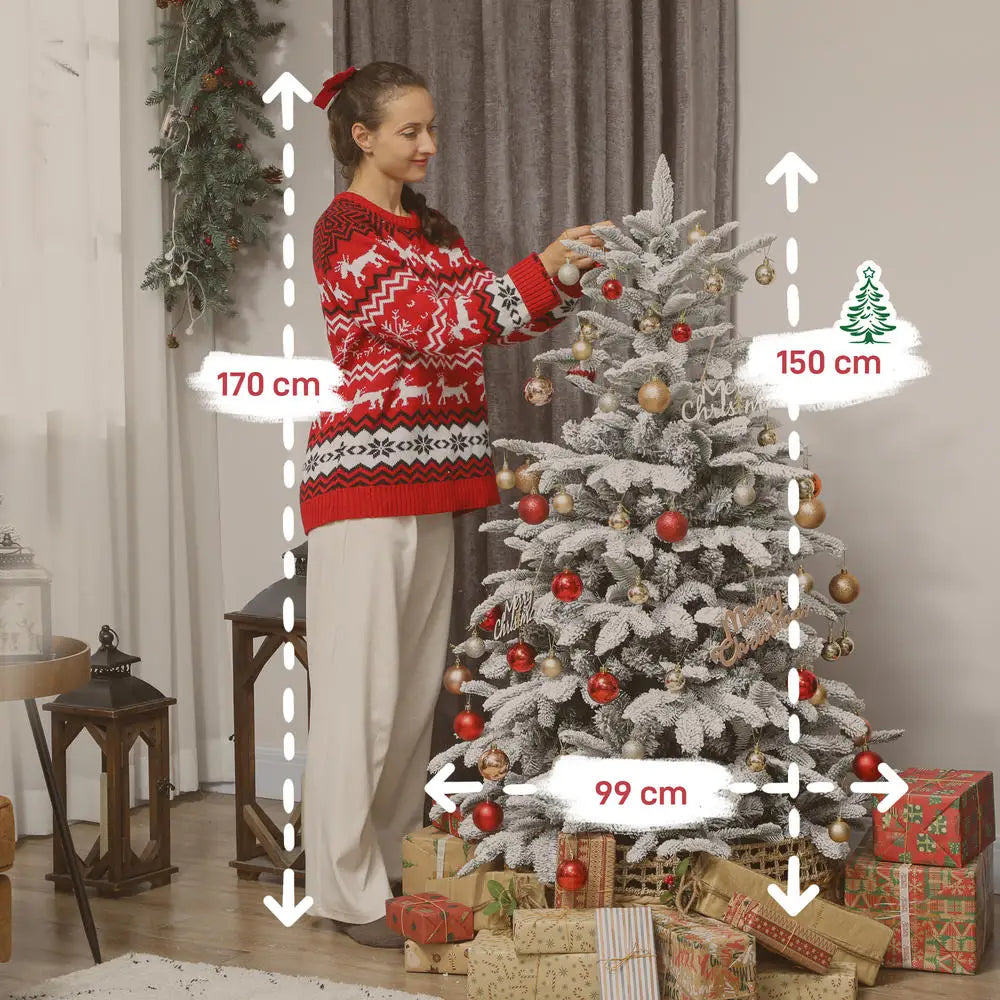 5 Ft Artificial Flocked Christmas Tree, 717 Branch Tips, Hinged Branches, Foldable Metal Stand, Easy Assembly for Home Office Holiday Decor