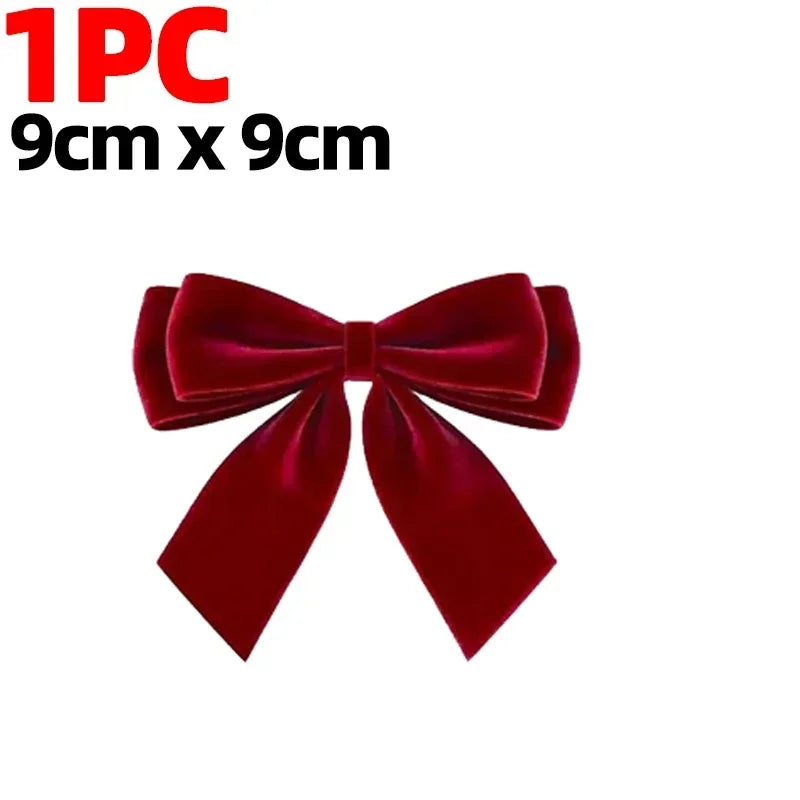 50/1PCS Red Velvet Christmas Bows Wine Red Fabric Bow Ornament Xmas Tree Wreath Gift Packaging New Year Holiday Party Decoration