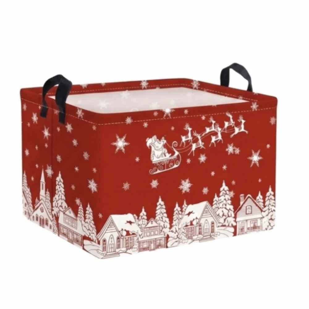 Cartoon Snowman Christmas Storage Basket Dwarf Pattern Large Capacity Christmas Gift Basket Rectangular Non-Woven